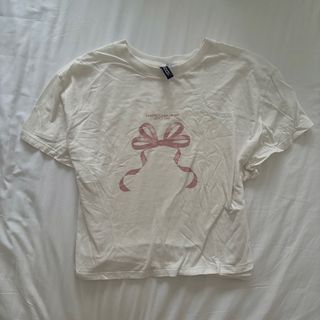 wts white h&m tee shirt bow ribbon coquette top