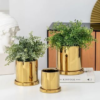 Gold Plant Pot/Gold Ceramic Planter Pots/Bonsai Pot/ Gold Mirror Plated Pot/Ceramic Pot/Gold Flower Pot/Pretty Beautiful Plant Pot/Good Drainage Plant Pot/Well Draining Pot