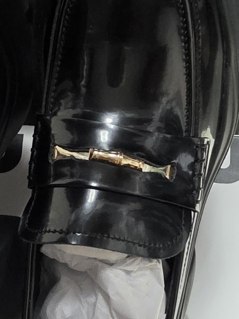 [BNIB] STACCATO Woman Loafers, Golden Bamboo Platform Calf Leather Loafers EZJ03 [Size : EU 36] (Category: Loafers) located in Singapore. Submitted by saynotofakes (Listing ID 1408450077, Image 9). Description: Heel height : 6cm Closing method : Slip-on Sole material : Rubber sole.