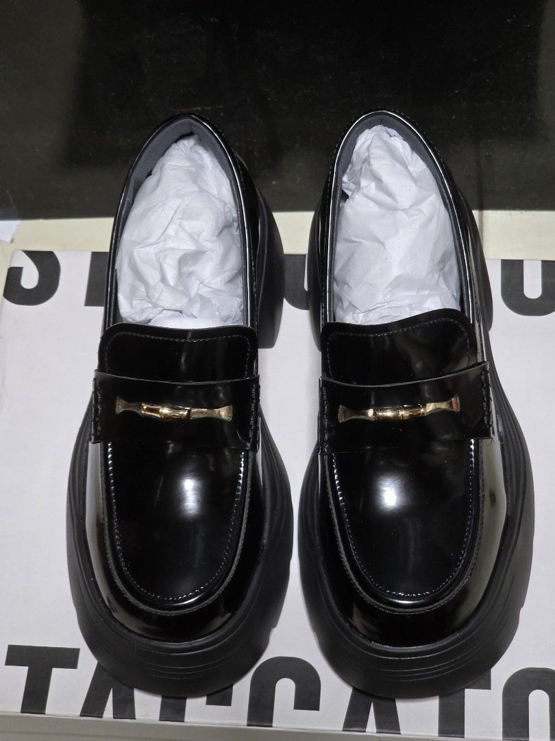 [BNIB] STACCATO Woman Loafers, Golden Bamboo Platform Calf Leather Loafers EZJ03 [Size : EU 36] (Category: Loafers) located in Singapore. Submitted by saynotofakes (Listing ID 1408450077, Image 2). Description: Heel height : 6cm Closing method : Slip-on Sole material : Rubber sole.