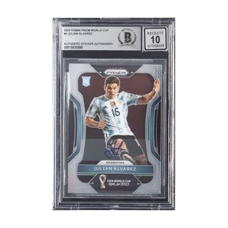 Legendary Julian Alvarez 2022 Panini Prizm World Cup Auto Beckett 10 BGS Autograph Signature Argentina Signed Atletico Madrid Soccer Football Graded Card RC Rookie Superstar