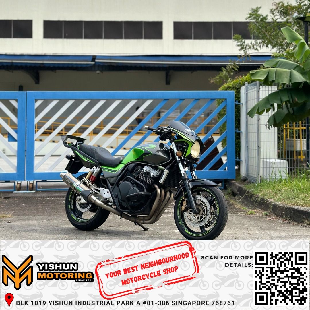 PRE OWNED HONDA CB400SF SPEC 3 ( USED UNIT HONDA CB400 SF SPEC 3 ) HONDA | CB400 | SUPER 4 | SUPER FOUR | VTEC | 2A ROAD BIKE | USED | 4 CYLINDER | YOSHIMURA | 400 CC (Category: Class 2A) located in Singapore. Submitted by yishunmotoring.sg (Listing ID 1352775118, Image 1). Description: Hey 👋 Our friends and neighbors, let us tell you one thing, YISHUN MOTORING also agreed that ”BOSS NOT AROUND!!! ANYHOW SELL!!! “🤣 So please grab it fast for th