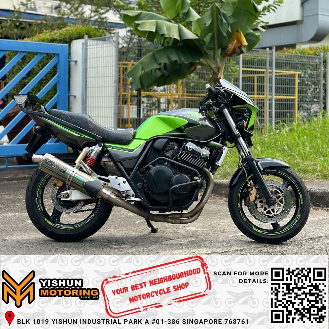 PRE OWNED HONDA CB400SF SPEC 3 ( USED UNIT HONDA CB400 SF SPEC 3 ) HONDA | CB400 | SUPER 4 | SUPER FOUR | VTEC | 2A ROAD BIKE | USED | 4 CYLINDER | YOSHIMURA | 400 CC (Category: Class 2A) located in Singapore. Submitted by yishunmotoring.sg (Listing ID 1352775118, Image 2). Description: Hey 👋 Our friends and neighbors, let us tell you one thing, YISHUN MOTORING also agreed that ”BOSS NOT AROUND!!! ANYHOW SELL!!! “🤣 So please grab it fast for th