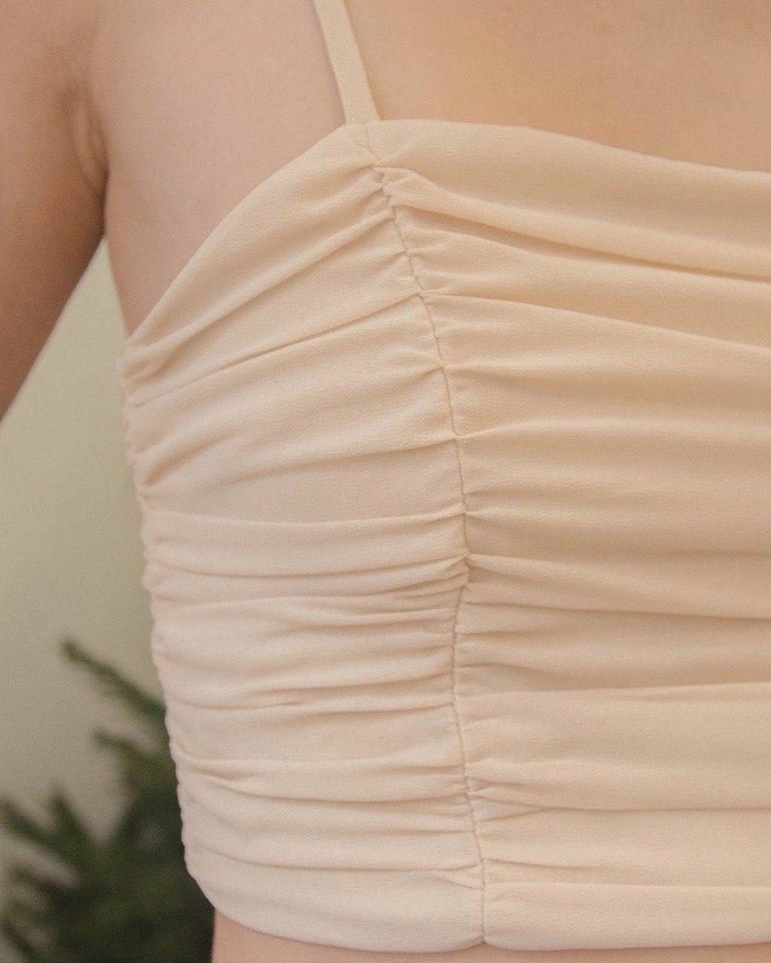YHF Darling Ruched Top - Applecore cream (Category: Sleeveless) located in Singapore. Submitted by burntcroissant (Listing ID 1352949495, Image 2). Description: YHF Darling Ruched Top - Applecore cream BNWT Size S.