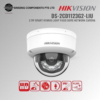 Hikvision 2MP Smart Hybrid Light Fixed Dome Network PoE IP Camera CCTV (2.8mm) Model: DS-2CD1123G2-LIU
