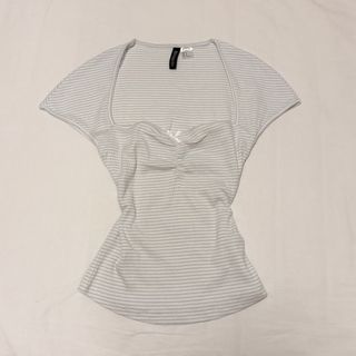 wts BN H&M blue & white striped bow top