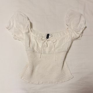 wts BN H&M puff sleeve ribbon ribbed snatched top