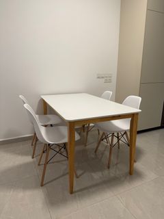 White Charmant Dining Table (1.4m) + 4 Oslo Chairs | Dining Set