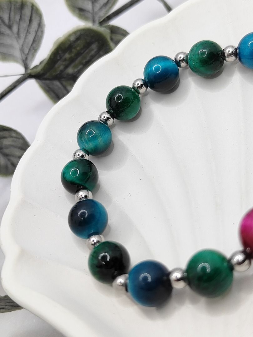 Rosary Bracelet - Blue Green Rose Tiger Eye, Stretchable Bracelet, Catholic Jewelry, Catholic Saint, Religious Gift, Baptism Gift (Category: Religious Items) located in Singapore. Submitted by secretayuco (Listing ID 1357574616, Image 5). Description: - Handmade item, Ships from a small business in Singapore - Bracelet Circumference in CM (Please DM size) - Materials: 1) Blue Tiger Eye beads, approximately 8mm 2) Green Tiger Eye beads, approximat
