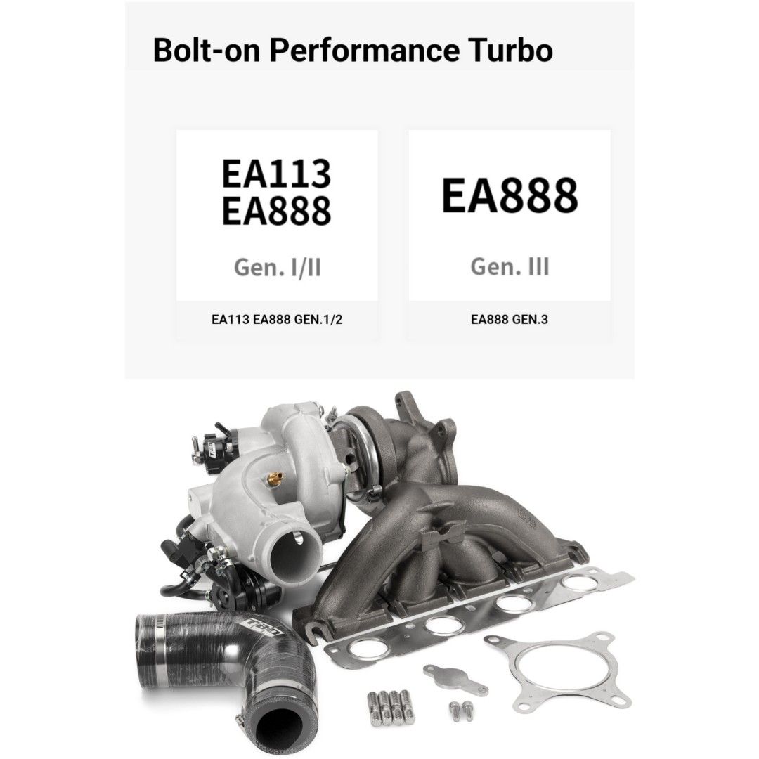 TBO K04 hybrid EA28R EA888 GEN II/ EA113 2.0T bolt-on Performance ball bearing turbocharger K04 turbo upgrade kit Audi Vw (Category: Engine) located in Singapore. Submitted by original.parts.supplier (Listing ID 1356040643, Image 5). Description: ⭐ ⭐ ⭐ NEW-YEAR PROMOTION Get a FREE Tune-Up Package Kit worth $499! with every TBO turbo purchased! **(Valid till 31st March 2026) Road to 450hp.. FOR YOUR AUDI & VW Performance K04 hybrid Rated for: 400
