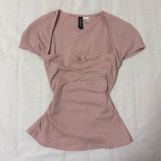 wts BN H&M dusty pink ribbed ribbon top