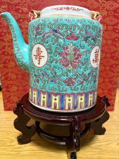 Vintage jingdezhen wanshou wujiang teapot set 景德镇万寿无疆