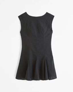 Linen-Blend Godet Mini Dress (Black)