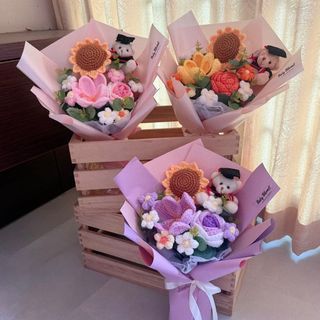 Graduation bouquet/ Bear bouquet/ Crochet flower/ Preserved flower bouquet