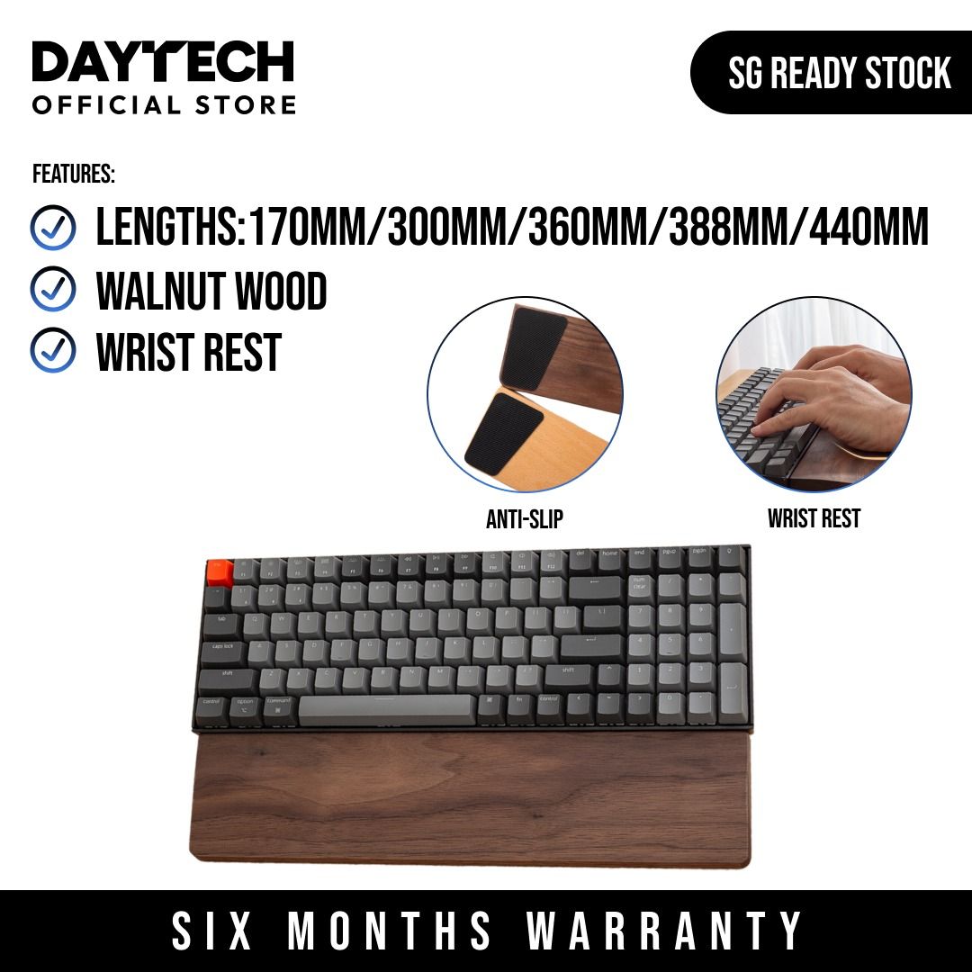 Keyboard Wrist Rest - Premium Walnut Wood | Suitable for 60%, 65%, 75%, 96%, TKL, Full-Size | Palm Rest for Mechanical Keyboard (Category: Computer Keyboard) located in Singapore. Submitted by daytech (Listing ID 1256919308, Image 2). Description: ✅ Ready Stock in SG ⚠️ Slight Variance in Texture, Grain and Colour is Normal (Real Wood) ⛔ Fixed Price Payment via Atome (5% fee)/Paynow/Paylah/Bank Transfer No Cash on Delivery 🏪 Self Collection at S