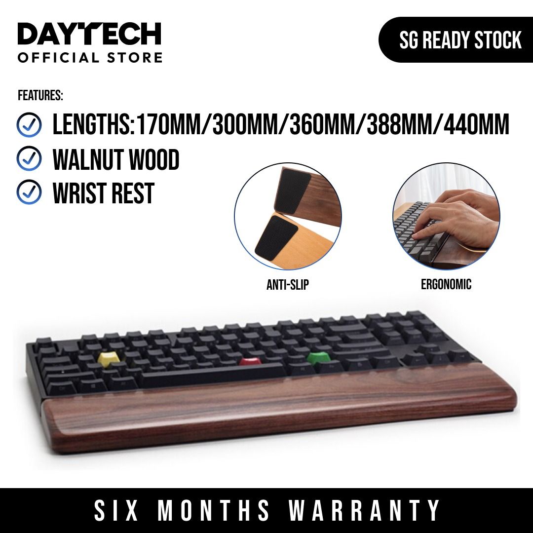 Keyboard Wrist Rest - Premium Walnut Wood | Suitable for 60%, 65%, 75%, 96%, TKL, Full-Size | Palm Rest for Mechanical Keyboard (Category: Computer Keyboard) located in Singapore. Submitted by daytech (Listing ID 1256919308, Image 1). Description: ✅ Ready Stock in SG ⚠️ Slight Variance in Texture, Grain and Colour is Normal (Real Wood) ⛔ Fixed Price Payment via Atome (5% fee)/Paynow/Paylah/Bank Transfer No Cash on Delivery 🏪 Self Collection at S