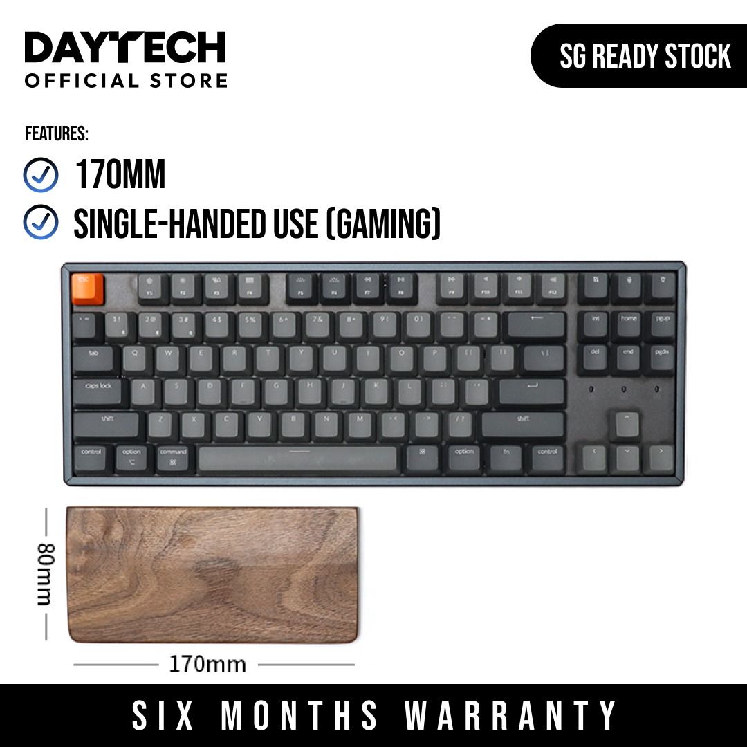 Keyboard Wrist Rest - Premium Walnut Wood | Suitable for 60%, 65%, 75%, 96%, TKL, Full-Size | Palm Rest for Mechanical Keyboard (Category: Computer Keyboard) located in Singapore. Submitted by daytech (Listing ID 1256919308, Image 4). Description: ✅ Ready Stock in SG ⚠️ Slight Variance in Texture, Grain and Colour is Normal (Real Wood) ⛔ Fixed Price Payment via Atome (5% fee)/Paynow/Paylah/Bank Transfer No Cash on Delivery 🏪 Self Collection at S