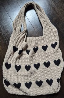 Crochet Bag Hearts Shoulder Knitted  Tote Bag like new not so puffy