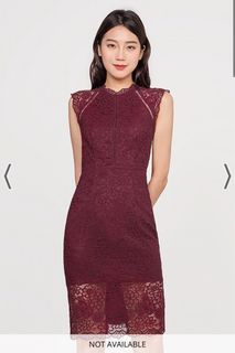 FAYTH Primrose Oriental Lace Midi Dress (Burgundy)