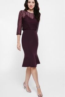 LOVE BONITO Thysha Trumpet Pencil Skirt (Burgundy)
