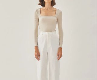 Klarra square neck knit top in Beige (Size S)