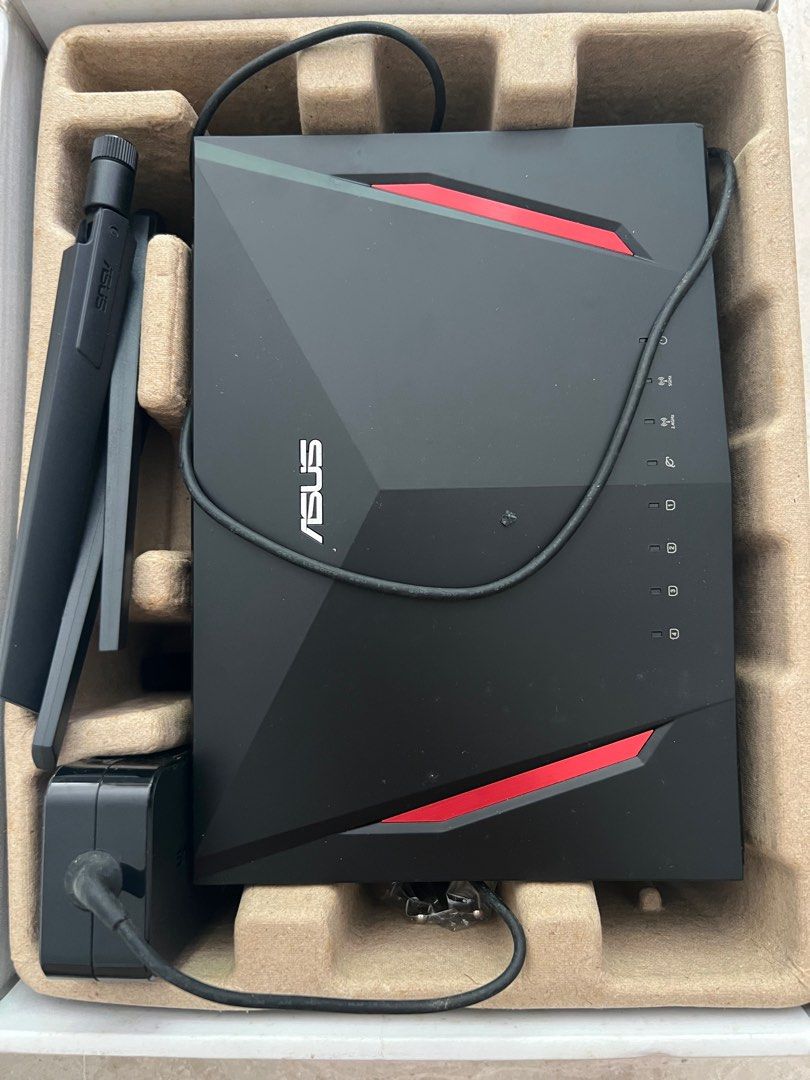 ASUS AC2900 WiFi Gaming Router (RT-AC86U) (Category: Networking) located in Singapore. Submitted by joseph_g_jones (Listing ID 1366991778, Image 2). Description: ASUS AC2900 WiFi Gaming Router (RT-AC86U) - Dual Band Gigabit Wireless Internet Router, WTFast Game Accelerator, Streaming, AiMesh Compatible,.