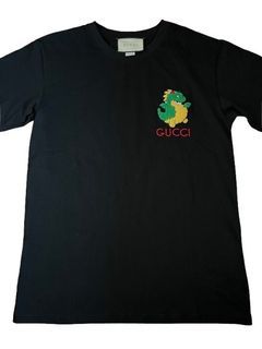 Gucci Black Tee Shirt with Dino Patch Embroidery