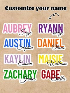 10Pcs Personalized Name Sticker, Custom Name Sticker, Waterproof Vinyl Sticker For Laptop Water Bottle Phone Case Cars Merchandise Decor Decal, The Ideal Gifts For Teacher, Girl, Boy, Friends, Personalized Ornaments, Holiday Gifts, 3 Sizes, Colorful