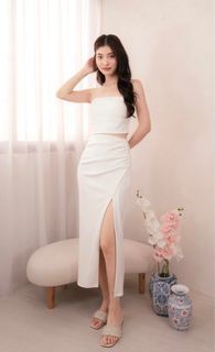Mikayla Briella Ruched Midi Skirt in White