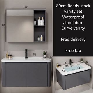 80cm Curve vanity waterproof aluminum bathroom vanity toilet cabinet basin cabinet gunmetal vanity