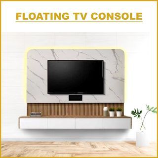 Promo left 2 each - 6 I 7 I 8 Feet Rattan Design Free Wall Mount Wooden Marble Print TV Console
