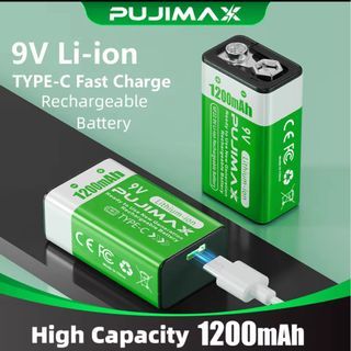 Pujimax 9v rechargeable lithium batteries twin 2 pcs pack