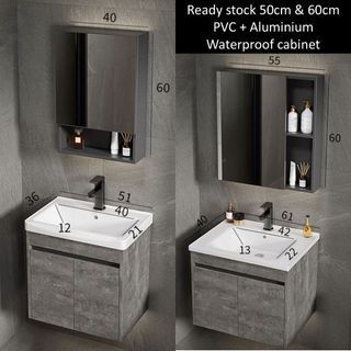 Ready stock waterproof PVC + aluminum bathroom vanity set toilet cabinet basin cabinet