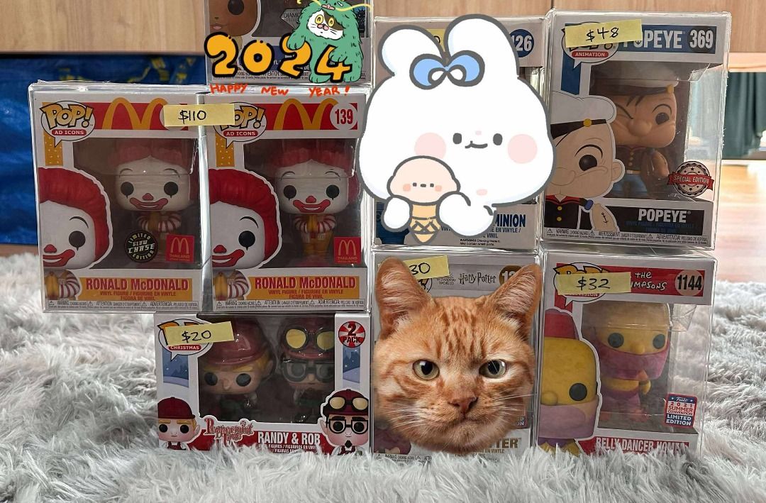 Funko Pops - Randy & Rob | Popeye | Belly Dancer Homer Simpson - The Simpsons | Ronald McDonald Thai Glow Chase & Common (Category: Toy Figures) located in Singapore. Submitted by randomdailycards (Listing ID 1284064496, Image 1). Description: For Funko fans 🎄Do ask for pics if required as condition differs 😊 Both meetups & 2 days courier delivery 🚚(FREE with 2 or more purchases) can be done 🎅 Add on a: 🍫 Protector - $1 Other Pop accounts: @