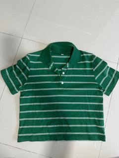 Uniqlo Green striped collared tee