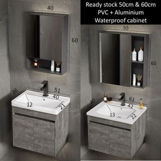 Ready stock waterproof PVC + aluminum bathroom vanity set toilet cabinet basin cabinet