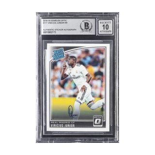Special Price - Autograph Beckett BGS 10 2018-19 Panini Donruss Optic Vinicius Junior Rookie Card #177 Vini Jr - Rated - Authentic Sticker Signature Real Madrid Football Soccer Auto BAS Signed Brazil