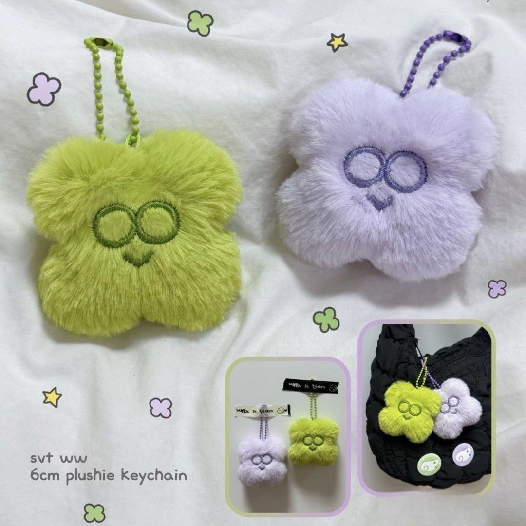 SEVENTEEN WONWOO 4LEAVES CLOVER PLUSHIES KEYCHAIN (Category: Other Merchandise) located in Singapore. Submitted by shiningcarat_ (Listing ID 1392793370, Image 1). Description: Preorder require Shipping takes around 10-15days Will mail out immediately once we receive the stocks Available in 2 colours (purple /green) Size:6cm $6.50 each 2 for $12 Full payment required within 24hrs in order to secure ur order Mu available if spend >$12 Mu available 