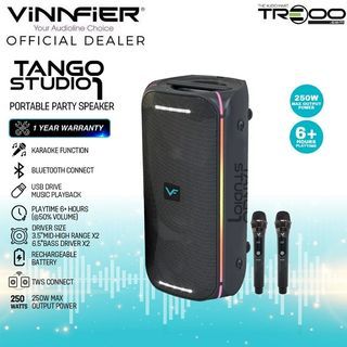 [Official]($5 Cashback!) Vinnfier Tango Studio 1 Wireless Bluetooth Portable Speaker with FM Radio & Wireless Handheld Microphones