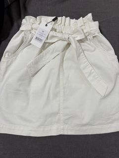 Paper Bag Waist Denim Mini Skirt - White - Size M