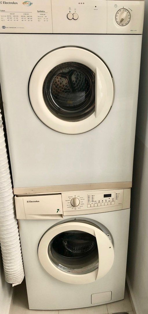 Urgent sale! Electrolux Washing Machine / Dryer stacked set ( 7 kg / 5 kg ) (Category: Washing Machines and Dryers) located in Singapore. Submitted by hebrew (Listing ID 1391387184, Image 1). Description: Fully functioning. No issues. Capacity: Washer - 7kg Dryer (vented type) - 5kg Dryer flexible tube is still in good condition. Pick up from Serangoon Ave 1, 550408..