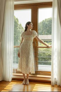 Lovet Theora Floral Ruched Puff Sleeve Maxi Dress
