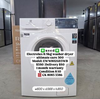 ✳️ u s e d ✳️ Electrolux 8kg/ 5kg washer dryer ultimate care 300 Model: EWW8024D3WB | second hand 2 in 1 washing machine white ☎️ CK 8083 3386
