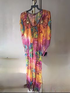 Muse Thai Designer branded chiffon printed kaftan dress tunic blouse flowy comfortable  sheer