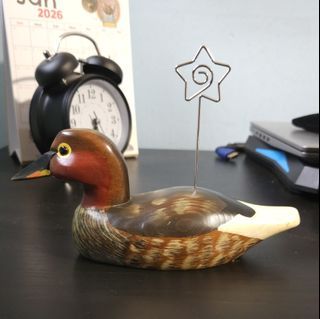 Vintage Hand-Carved Wooden Duck Figurine with Card Holder