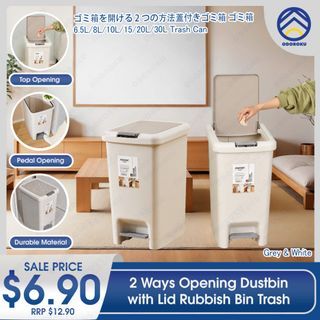 ODOROKU 2 Ways Opening Hand Press/Foot Pedal Flip Up Rubbish Bin With Lid Plastic Garbage Bins Trash Bin Garbage Can Waste Bin Dustbin Recycling Bin For Living Room Kitchen Bedroom Bathroom 6L/8L/10L/15L/20L/30L