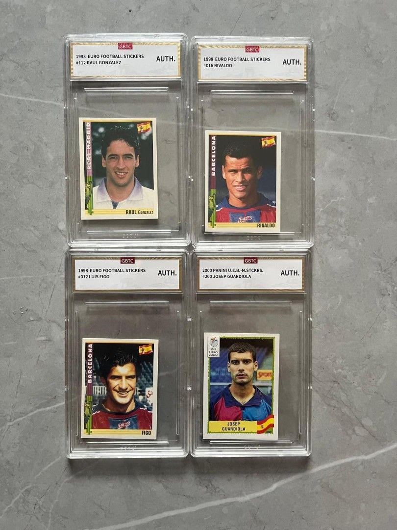 1998 Panini Euro football stickers Raul Rivaldo Figo Guardiola Barcelona Real Madrid (Category: Graded Cards) located in Singapore. Submitted by vintage0831 (Listing ID 1418889424, Image 1). Description: price for all.