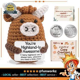 SZMDLX Funny Valentines Day Birthday Gifts for Women Men, Crochet Highland Cow Positive Decor Set, Unique Handmade Anniversary Christmas Gift for Boyfriend Girlfriend Friends