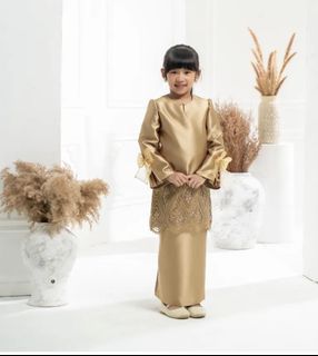 Golden Champagne Kids Baju Kurung Modern | Girl | Eid | Raya | Promo | Mother-Daughter Set | Size 2 | Size 6