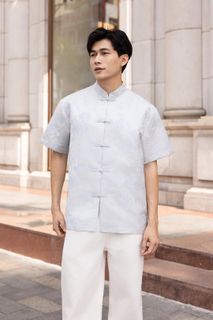Neonmello KINDRED MANDARIN SHIRT IN BLUE (Size S)